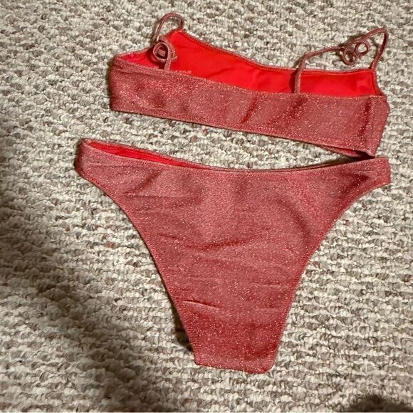 Kendall & Kylie Red Shimmer Bandeau Bikini- Size Small - Picture 8 of 10